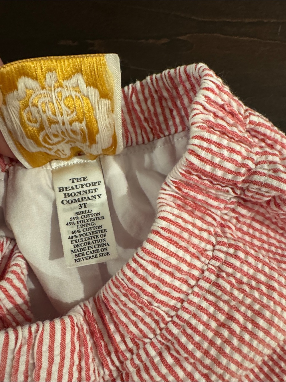 The Beaufort Bonnet Company Red Seersucker Shorts with Sailboat Patch - Picture 4 of 4
